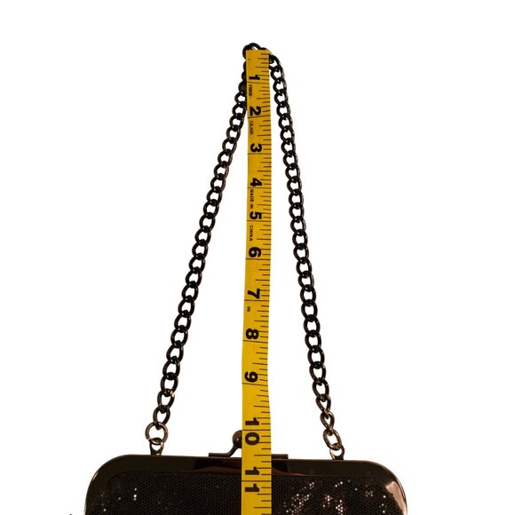 Express Women's Black Sequin Shoulder Clutch Purse with Kiss lock Closure. - Picture 6 of 6